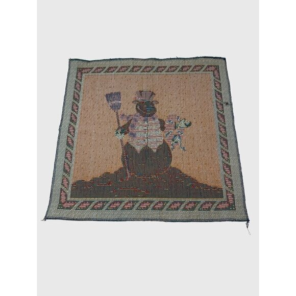 Vintage Snowman Tapestry Fabric Panel 18 in Holiday Christmas Decor Winter Blue - Picture 5 of 15